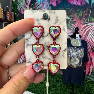 Red trio hearts earrings